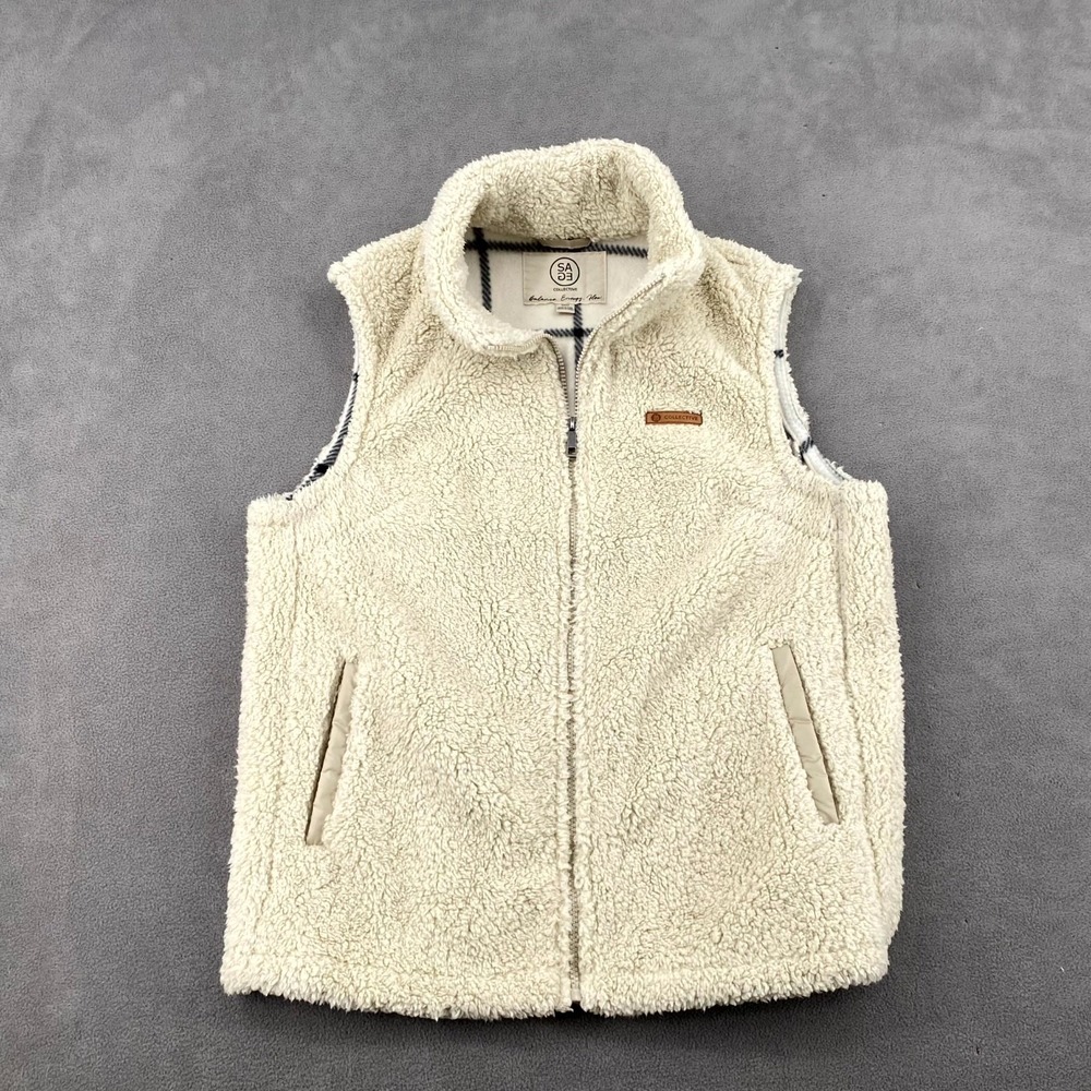 Sage Fleece Vest Womens Medium Beige Thermal Mock Neck Full Zip Outdoor Winter